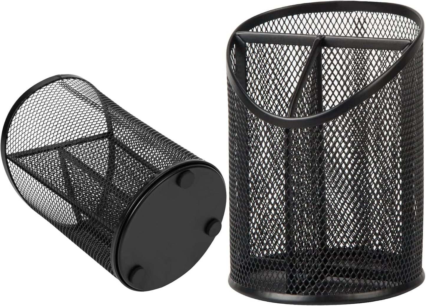 Black Metal Mesh Round Pencil Holder – 5.9" Tall Multifunctional Desktop Organizer for Stationery & Makeup Brushes